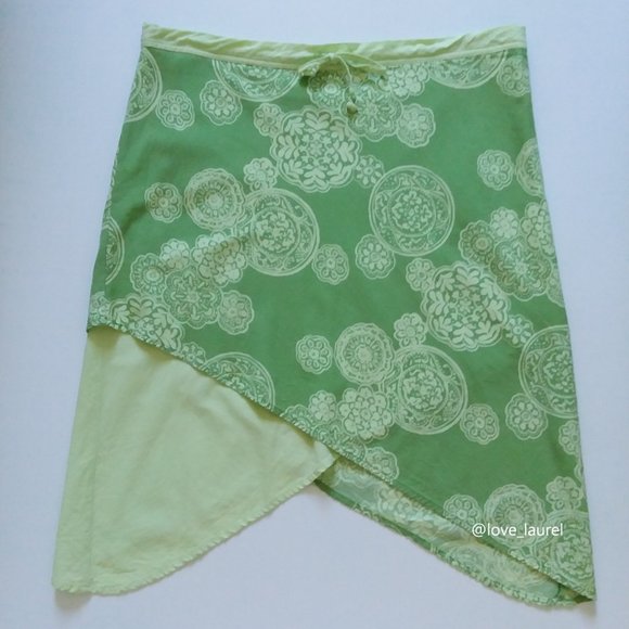 Royal Robbins Handkerchief Hem A-Line Cotton Skirt With Tie Waist Green Size S - Picture 1 of 10